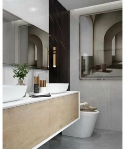 BERNSTEIN Meuble De Salle De Bain Fiona 1800 - Façade Effet Béton Ou Chêne - Miroir Et Colonne De Rangement En Option: Sans Miroir, Sans Meuble Mural, Sans Cache Supplémentaire, Sans Vasque à Poser, Optique De Chêne -BERNSTEIN Shop 54314579 3