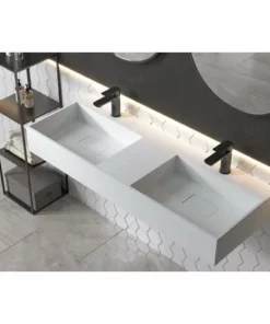 BERNSTEIN Double Vasque Murale En Solid Surface TWG231 - Blanc Mat - Largeur Sélectionnable: 122 Cm