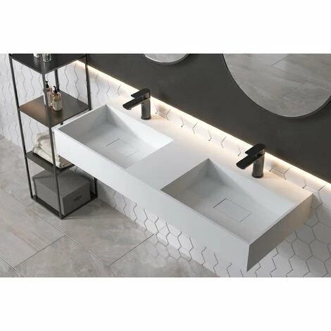 BERNSTEIN Double Vasque Murale En Solid Surface TWG231 - Blanc Mat - Largeur Sélectionnable: 122 Cm 3 BERNSTEIN Double Vasque Murale En Solid Surface TWG231 - Blanc Mat - Largeur Sélectionnable: 122 Cm