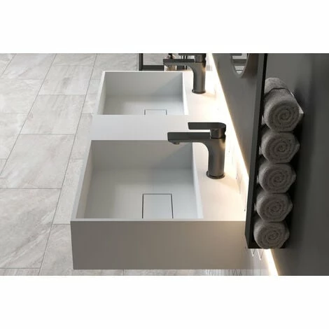 BERNSTEIN Double Vasque Murale En Solid Surface TWG231 - Blanc Mat - Largeur Sélectionnable: 122 Cm 7 BERNSTEIN Double Vasque Murale En Solid Surface TWG231 - Blanc Mat - Largeur Sélectionnable: 122 Cm – Image 5