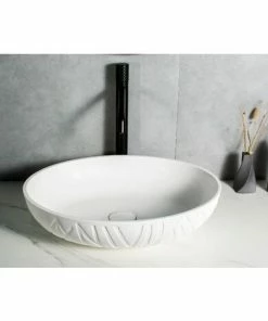 BERNSTEIN Vasque à Poser En Pierre Solide LEO - 50 X 40 X 12 Cm - Couleur En Option: Blanc Mat, Sans Bonde Pop Up