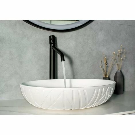 BERNSTEIN Vasque à Poser En Pierre Solide LEO - 50 X 40 X 12 Cm - Couleur En Option: Blanc Mat, Sans Bonde Pop Up 4 BERNSTEIN Vasque à Poser En Pierre Solide LEO - 50 X 40 X 12 Cm - Couleur En Option: Blanc Mat, Sans Bonde Pop Up – Image 2