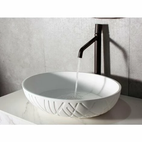 BERNSTEIN Vasque à Poser En Pierre Solide LEO - 50 X 40 X 12 Cm - Couleur En Option: Blanc Mat, Sans Bonde Pop Up 5 BERNSTEIN Vasque à Poser En Pierre Solide LEO - 50 X 40 X 12 Cm - Couleur En Option: Blanc Mat, Sans Bonde Pop Up – Image 3