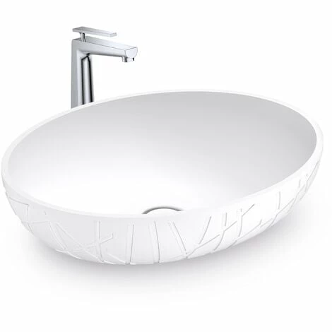 BERNSTEIN Vasque à Poser En Pierre Solide LEO - 50 X 40 X 12 Cm - Couleur En Option: Blanc Mat, Sans Bonde Pop Up 7 BERNSTEIN Vasque à Poser En Pierre Solide LEO - 50 X 40 X 12 Cm - Couleur En Option: Blanc Mat, Sans Bonde Pop Up – Image 5