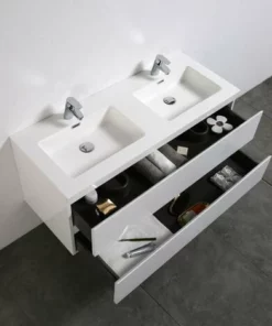 BERNSTEIN Meuble De Salle De Bain Alice 1200 - En Blanc Brillant - Miroir Et Colonne De Rangement En Option: Sans Miroir, Sans Meuble Mural, Brillant