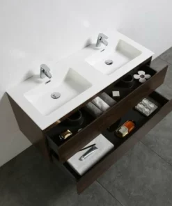 BERNSTEIN Meuble De Salle De Bain Alice 1200 - Aspect Bois Foncé/bois De Rose - Miroir Et Colonne De Rangement En Option: Sans Miroir, Sans Meuble Mural, Brillant