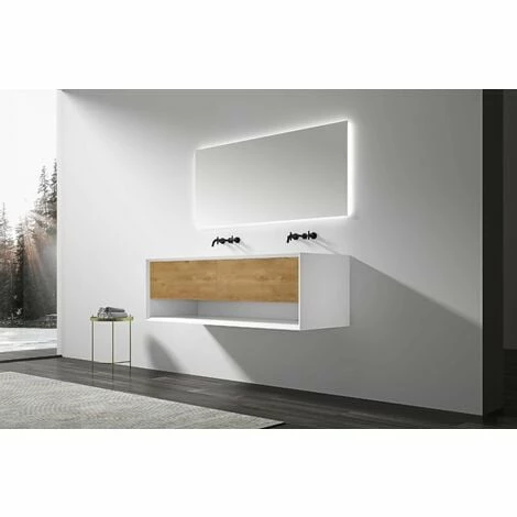 BERNSTEIN Meuble De Salle De Bain Avec Double Vasque Fiona 1400 - Façade Effet Chêne - Miroir & Colonne De Rangement En Option: Sans Miroir, Sans Meuble Mural 4 BERNSTEIN Meuble De Salle De Bain Avec Double Vasque Fiona 1400 - Façade Effet Chêne - Miroir & Colonne De Rangement En Option: Sans Miroir, Sans Meuble Mural – Image 2