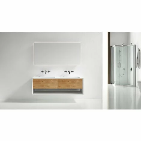 BERNSTEIN Meuble De Salle De Bain Avec Double Vasque Fiona 1400 - Façade Effet Chêne - Miroir & Colonne De Rangement En Option: Sans Miroir, Sans Meuble Mural 6 BERNSTEIN Meuble De Salle De Bain Avec Double Vasque Fiona 1400 - Façade Effet Chêne - Miroir & Colonne De Rangement En Option: Sans Miroir, Sans Meuble Mural – Image 4