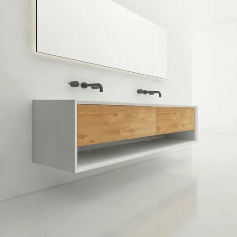 BERNSTEIN Meuble De Salle De Bain Avec Double Vasque Fiona 1400 - Façade Effet Chêne - Miroir & Colonne De Rangement En Option: Sans Miroir, Sans Meuble Mural 7 BERNSTEIN Meuble De Salle De Bain Avec Double Vasque Fiona 1400 - Façade Effet Chêne - Miroir & Colonne De Rangement En Option: Sans Miroir, Sans Meuble Mural – Image 5