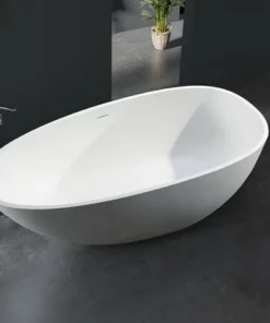 BERNSTEIN Baignoire îlot En Fonte Minérale VELA STONE - Blanc Mat, 180 X 90cm - Accessoires En Option: Sans Robinet Mitigeur, Sans Siphon