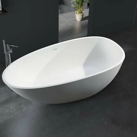 BERNSTEIN Baignoire îlot En Fonte Minérale VELA STONE - Blanc Mat, 180 X 90cm - Accessoires En Option: Sans Robinet Mitigeur, Sans Siphon 3 BERNSTEIN Baignoire îlot En Fonte Minérale VELA STONE - Blanc Mat, 180 X 90cm - Accessoires En Option: Sans Robinet Mitigeur, Sans Siphon