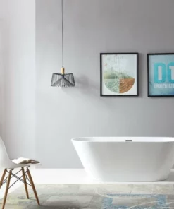 BERNSTEIN Baignoire îlot En Acrylique Sanitaire Blanc Brillant LUGANO - OMS-771 170 X 74 Cm - Accessoires En Option: Sans Robinet Mitigeur, Sans Siphon