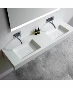 BERNSTEIN Double Vasque Murale BA8015 En Solid Surface - 153 X 45 X 12 Cm - Couleur Au Choix - Console Métallique En Option: Blanc Mat, Sans Console Métallique -BERNSTEIN Shop 54314972 5