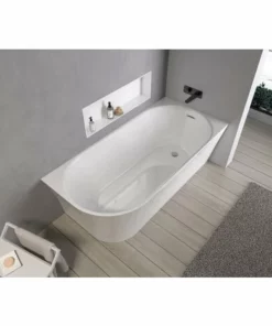 BERNSTEIN Baignoire Murale NORA CORNER En Acrylique Blanc Brillant - 170 X 80 Cm - Installation à Droite - Robinetterie En Option: Sans Robinet Mitigeur, Blanc Brillant