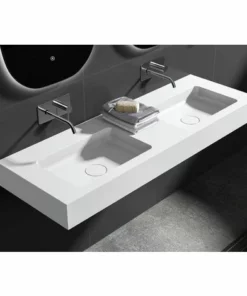 BERNSTEIN Double Vasque Murale BA8013 En Solid Surface - 133 X 45 X 12 Cm - Couleur Au Choix - Console Métallique En Option: Blanc Mat, Sans Console Métallique -BERNSTEIN Shop 54315049 3