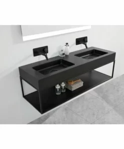 BERNSTEIN Double Vasque Murale BA8013 En Solid Surface - 133 X 45 X 12 Cm - Couleur Au Choix - Console Métallique En Option: Blanc Mat, Sans Console Métallique -BERNSTEIN Shop 54315049 4