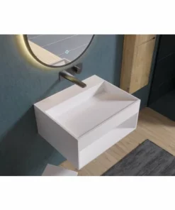 BERNSTEIN Vasque Murale En Pierre Solide (Solid Stone) Avec Espace De Rangement TWG71 - Blanc Mat - Largeur Sélectionnable: 60 Cm