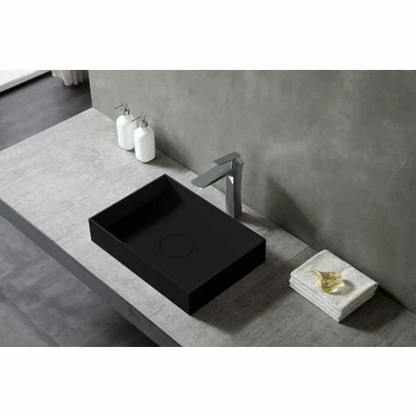 BERNSTEIN Vasque à Poser En Fonte Minérale TWA112 - Largeur Et Couleur Sélectionnables: Noir (mat), 50 Cm 4 BERNSTEIN Vasque à Poser En Fonte Minérale TWA112 - Largeur Et Couleur Sélectionnables: Noir (mat), 50 Cm – Image 2