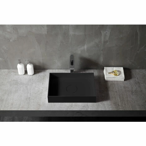 BERNSTEIN Vasque à Poser En Fonte Minérale TWA112 - Largeur Et Couleur Sélectionnables: Noir (mat), 50 Cm 6 BERNSTEIN Vasque à Poser En Fonte Minérale TWA112 - Largeur Et Couleur Sélectionnables: Noir (mat), 50 Cm – Image 4