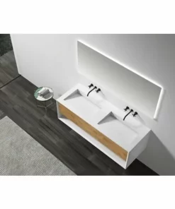 BERNSTEIN Meuble De Salle De Bain Avec Double Vasque Fiona 1600 - Façade Effet Chêne - Miroir & Colonne De Rangement En Option: Sans Miroir, Sans Meuble Mural