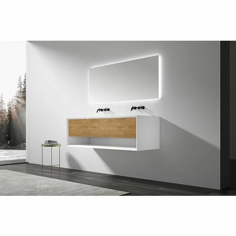 BERNSTEIN Meuble De Salle De Bain Avec Double Vasque Fiona 1600 - Façade Effet Chêne - Miroir & Colonne De Rangement En Option: Sans Miroir, Sans Meuble Mural 4 BERNSTEIN Meuble De Salle De Bain Avec Double Vasque Fiona 1600 - Façade Effet Chêne - Miroir & Colonne De Rangement En Option: Sans Miroir, Sans Meuble Mural – Image 2