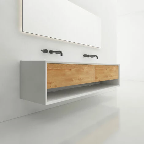 BERNSTEIN Meuble De Salle De Bain Avec Double Vasque Fiona 1600 - Façade Effet Chêne - Miroir & Colonne De Rangement En Option: Sans Miroir, Sans Meuble Mural 7 BERNSTEIN Meuble De Salle De Bain Avec Double Vasque Fiona 1600 - Façade Effet Chêne - Miroir & Colonne De Rangement En Option: Sans Miroir, Sans Meuble Mural – Image 5