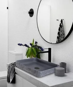 BERNSTEIN Vasque Design à Poser NT2524 En Fonte Minérale - Gris Effet Béton Mat - 50 X 42 X 10 Cm: Sans Bonde Pop Up