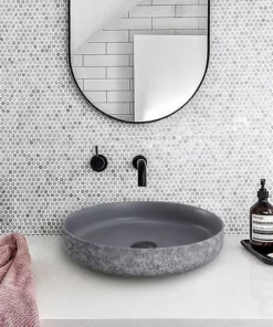 BERNSTEIN Vasque Design à Poser NT2420 En Fonte Minérale - Gris Effet Béton Mat - 45 X 45 X 10 Cm: Sans Bonde Pop Up