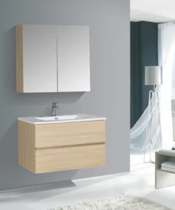 BERNSTEIN Ensemble Pour Salle De Bain EDGE 850 - Dans Différentes Couleurs - Armoire De Toilette Et Colonne En Option: Sans Miroir, Sans Meuble Mural, Effet Chêne Naturel, Blanc Brillant