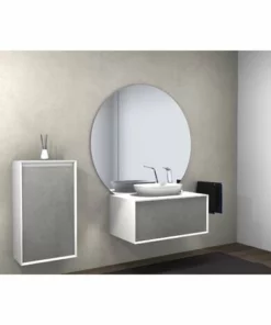 BERNSTEIN Meuble De Salle De Bain Fiona 900 - Façade Effet Béton Ou Chêne - Miroir Et Colonne De Rangement En Option: Sans Miroir, Sans Meuble Mural, Sans Cache Supplémentaire, Sans Vasque à Poser, Aspect Béton