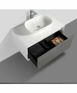 BERNSTEIN Meuble De Salle De Bain Fiona 900 - Façade Effet Béton Ou Chêne - Miroir Et Colonne De Rangement En Option: Sans Miroir, Sans Meuble Mural, Sans Cache Supplémentaire, Sans Vasque à Poser, Aspect Béton -BERNSTEIN Shop 56646410 3