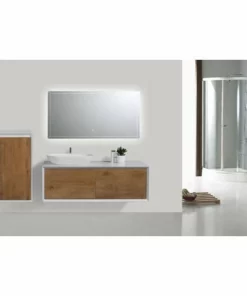 BERNSTEIN Meuble De Salle De Bain Fiona 1200 - Façade Effet Béton Ou Chêne - Miroir Et Colonne De Rangement En Option: Sans Miroir, Sans Meuble Mural, Sans Cache Supplémentaire, Sans Vasque à Poser, Optique De Chêne