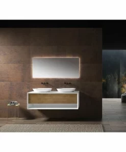 BERNSTEIN Meuble De Salle De Bains Fiona Open Storage Blanc Mat 1400 - Façade Effet Chêne - Colonne De Rangement, Vasque Et Miroir En Option: Sans Miroir, Sans Meuble Mural, Sans Cache Supplémentaire, Sans Vasque à Poser -BERNSTEIN Shop 59215367 5