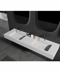 BERNSTEIN Double Vasque Murale BA8016 En Solid Surface - 165 X 45 X 12 Cm - Couleur Au Choix - Console Métallique En Option: Blanc Mat, Sans Console Métallique -BERNSTEIN Shop 59335734 3