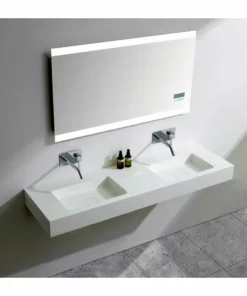 BERNSTEIN Double Vasque Murale BA8016 En Solid Surface - 165 X 45 X 12 Cm - Couleur Au Choix - Console Métallique En Option: Blanc Mat, Sans Console Métallique -BERNSTEIN Shop 59335734 5