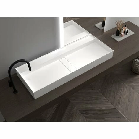 BERNSTEIN Vasque En Solid Surface Pour Montage Mural Ou à Poser - TWG211 - Blanc Mat - Largeur Sélectionnable: 80 Cm 3 BERNSTEIN Vasque En Solid Surface Pour Montage Mural Ou à Poser - TWG211 - Blanc Mat - Largeur Sélectionnable: 80 Cm