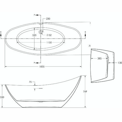 BERNSTEIN Baignoire îlot VICE 2.0 En Acrylique Sanitaire - 183,5 X 78,5 X 76,9 Cm - Couleur Sélectionnable - Robinetterie En Option: Sans Robinet Mitigeur, Blanc Brillant 5 BERNSTEIN Baignoire îlot VICE 2.0 En Acrylique Sanitaire - 183,5 X 78,5 X 76,9 Cm - Couleur Sélectionnable - Robinetterie En Option: Sans Robinet Mitigeur, Blanc Brillant – Image 3