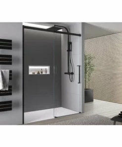 BERNSTEIN Porte De Douche Coulissante En Niche DX906 FLEX - Noir Mat - Verre De Sécurité Trempé De 8 Mm Nano - Largeur Sélectionnable: 1000mm