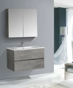BERNSTEIN Ensemble Pour Salle De Bain EDGE 750 - Dans Différentes Couleurs - Armoire De Toilette Et Colonne En Option: Sans Miroir, Sans Meuble Mural, Béton, Blanc Brillant